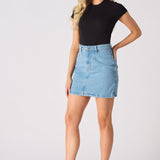 Arya High Waisted Mini Denim Skirt – Light Blue Wash - JMOJO - Women's Denim Skirts