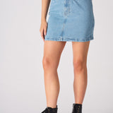 Arya High Waisted Mini Denim Skirt – Light Blue Wash - JMOJO - Women's Denim Skirts