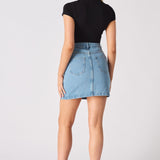 Arya High Waisted Mini Denim Skirt – Light Blue Wash - JMOJO - Women's Denim Skirts