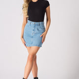 Arya High Waisted Mini Denim Skirt – Light Blue Wash - JMOJO - Women's Denim Skirts