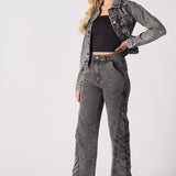 ASTRA Grey Ruched High Waisted Flare Jeans - Grey - JMOJO - Women's Flare Jeans