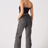 ASTRA Grey Ruched High Waisted Flare Jeans - Grey - JMOJO - Women's Flare Jeans