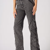 ASTRA Grey Ruched High Waisted Flare Jeans - Grey - JMOJO - Women's Flare Jeans