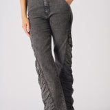 ASTRA Grey Ruched High Waisted Flare Jeans - Grey - JMOJO - Women's Flare Jeans