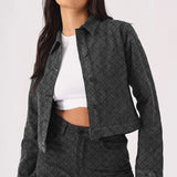 Bracken Diamond Stitch Crop Denim Jacket – Black Acid Wash - JMOJO - Women's Cropped Denim Jackets