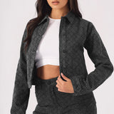 Bracken Diamond Stitch Crop Denim Jacket – Black Acid Wash - JMOJO - Women's Cropped Denim Jackets