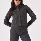 Bracken Diamond Stitch Crop Denim Jacket – Black Acid Wash - JMOJO - Women's Cropped Denim Jackets