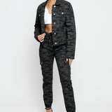 CAMO TRUCKER DENIM JACKET - BLACK - JMOJO - Women's Denim Jackets