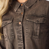 CARGO DENIM JACKET - BROWN - JMOJO - Women's Cargo Denim Jackets