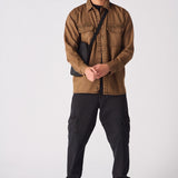 CARGO DENIM SHIRT - BROWN ACID WASH - JMOJO - Men's cargo denim shirts