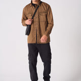 CARGO DENIM SHIRT - BROWN ACID WASH - JMOJO - Men's cargo denim shirts