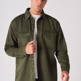 CARGO DENIM SHIRT - GREEN ACID WASH - JMOJO - Men's cargo denim shirts