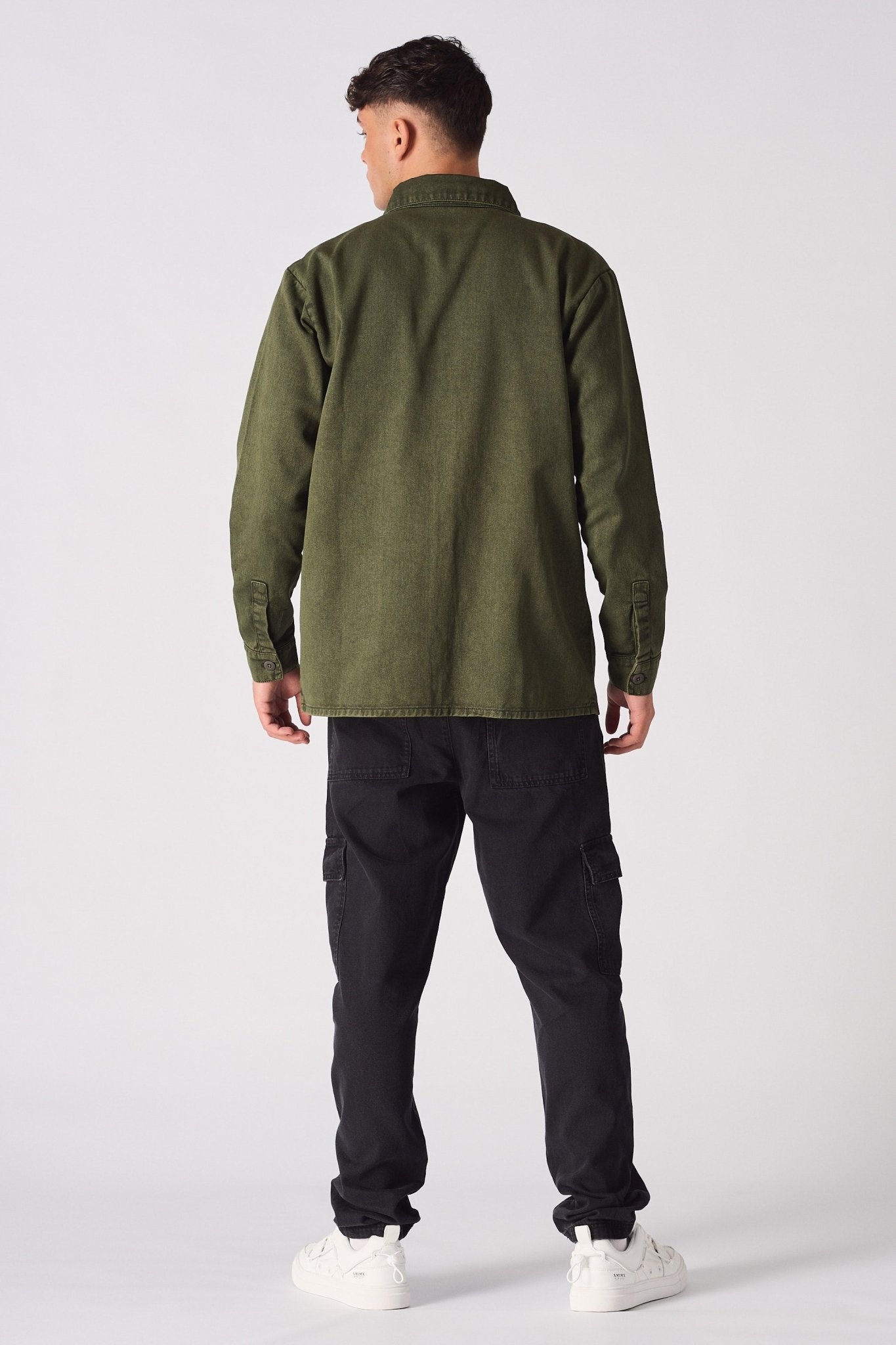 CARGO DENIM SHIRT - GREEN ACID WASH - JMOJO - Men's cargo denim shirts