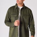 CARGO DENIM SHIRT - GREEN ACID WASH - JMOJO - Men's cargo denim shirts