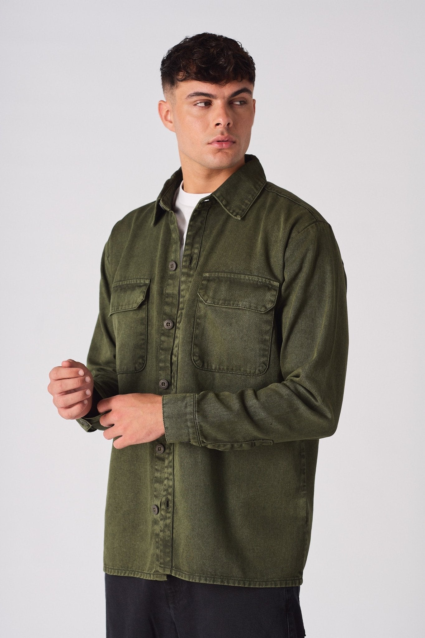 CARGO DENIM SHIRT - GREEN ACID WASH - JMOJO - Men's cargo denim shirts