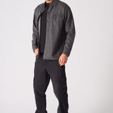 CARGO DENIM SHIRT - GREY ACID WASH - JMOJO - Men's cargo denim shirts