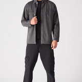 CARGO DENIM SHIRT - GREY ACID WASH - JMOJO - Men's cargo denim shirts