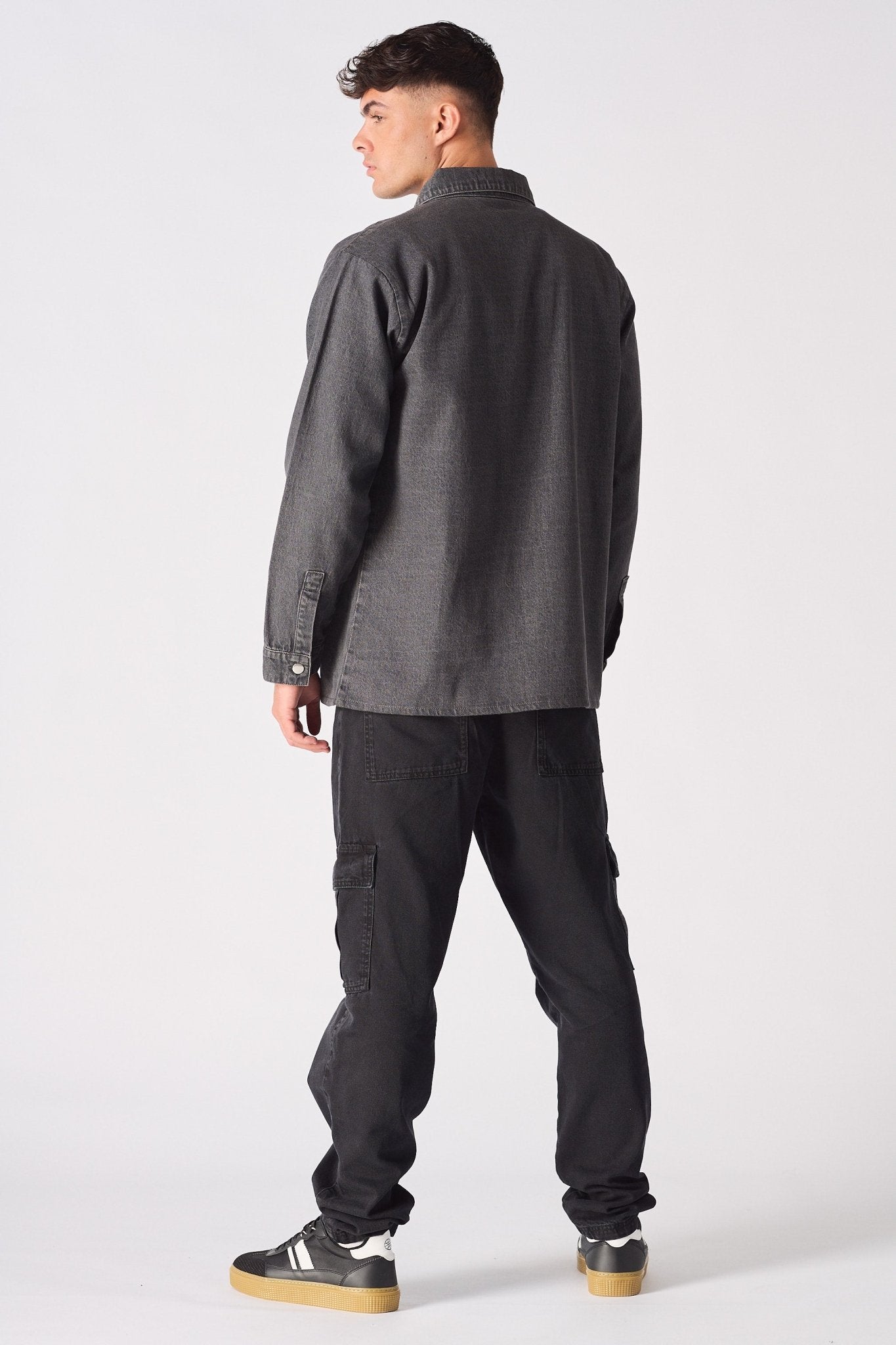 CARGO DENIM SHIRT - GREY ACID WASH - JMOJO - Men's cargo denim shirts