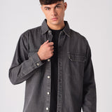 CARGO DENIM SHIRT - GREY ACID WASH - JMOJO - Men's cargo denim shirts
