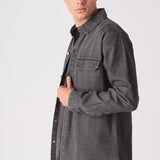 CARGO DENIM SHIRT - GREY ACID WASH - JMOJO - Men's cargo denim shirts