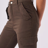 Cierra High Rise Skinny Cargo Jeans - Brown - JMOJO - Women's Skinny Cargo Jeans