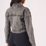 CROPPED DENIM JACKET - BLACK - JMOJO - Women's Cropped Denim Jackets