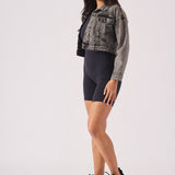 CROPPED DENIM JACKET - BLACK - JMOJO - Women's Cropped Denim Jackets