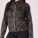 DENIM TRUCKER JACKET - BLACK - JMOJO - Women's Denim Jackets