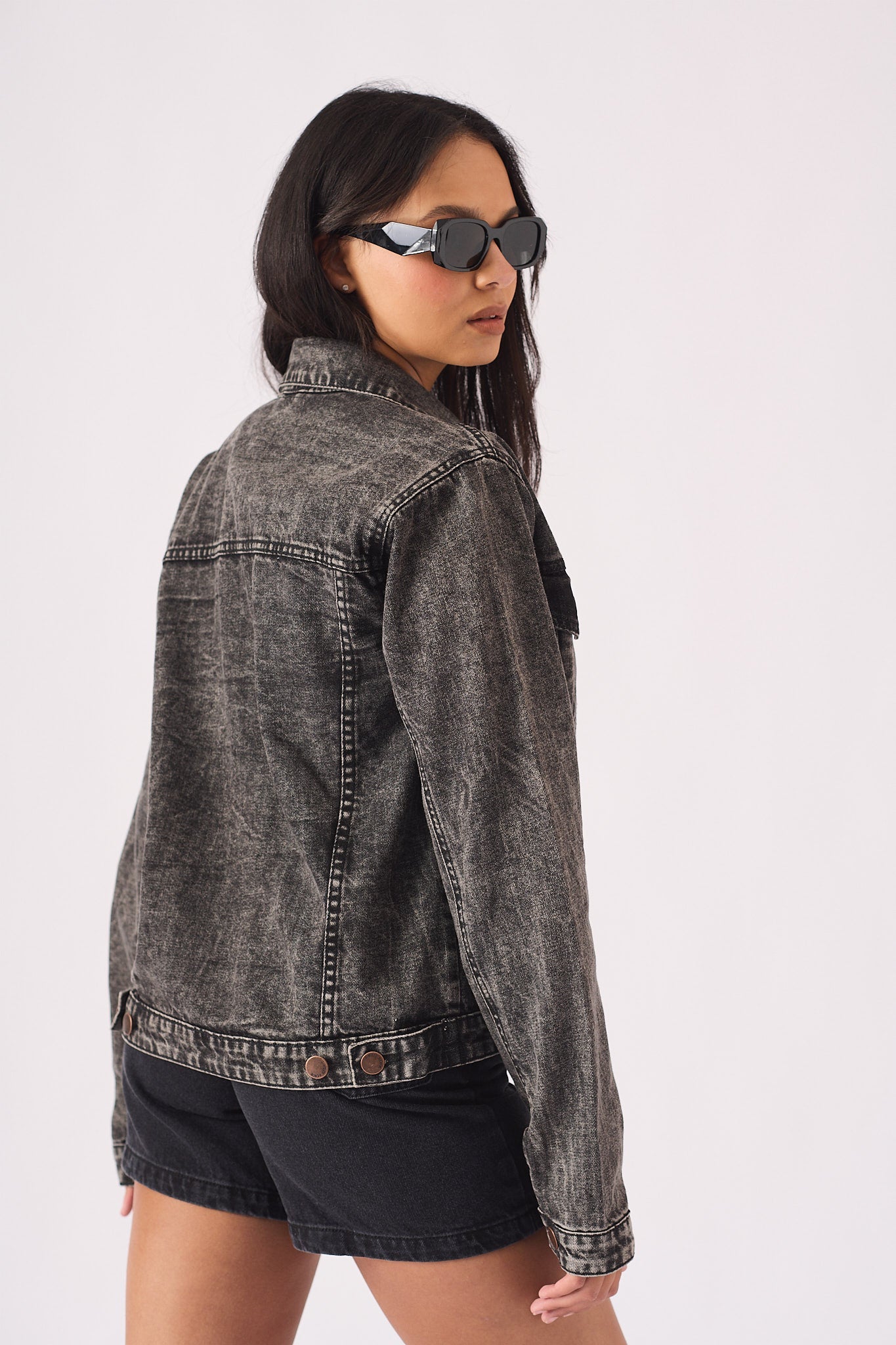 DENIM TRUCKER JACKET - BLACK - JMOJO - Women's Denim Jackets
