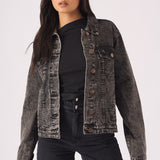 DENIM TRUCKER JACKET - BLACK - JMOJO - Women's Denim Jackets