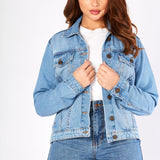 DENIM TRUCKER JACKET - LIGHT BLUE - JMOJO - Women's Denim Jackets