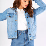 DENIM TRUCKER JACKET - LIGHT BLUE - JMOJO - Women's Denim Jackets