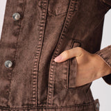 DENIM TRUCKER JACKET - RUST BROWN - JMOJO - Women's Denim Jacket
