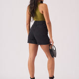 DOUBLE WAIST DENIM SHORTS - BLACK - JMOJO - Women's Denim Shorts