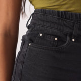 DOUBLE WAIST DENIM SHORTS - BLACK - JMOJO - Women's Denim Shorts