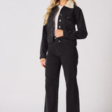 Drift Sherpa Collar Denim Jacket – Black - JMOJO - Women's Denim Jackets Sherpa