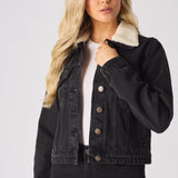 Drift Sherpa Collar Denim Jacket – Black - JMOJO - Women's Denim Jackets Sherpa