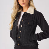 Drift Sherpa Collar Denim Jacket – Black - JMOJO - Women's Denim Jackets Sherpa