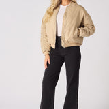Dune Ruched Sleeve Bomber Jacket – Beige - JMOJO - Women's Bomber Jackets