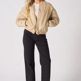 Dune Ruched Sleeve Bomber Jacket – Beige - JMOJO - Women's Bomber Jackets