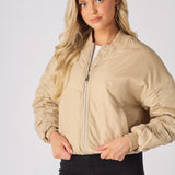 Dune Ruched Sleeve Bomber Jacket – Beige - JMOJO - Women's Bomber Jackets