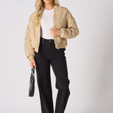 Dune Ruched Sleeve Bomber Jacket – Beige - JMOJO - Women's Bomber Jackets