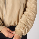 Dune Ruched Sleeve Bomber Jacket – Beige - JMOJO - Women's Bomber Jackets