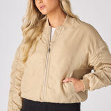 Dune Ruched Sleeve Bomber Jacket – Beige - JMOJO - Women's Bomber Jackets
