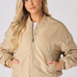 Dune Ruched Sleeve Bomber Jacket – Beige - JMOJO - Women's Bomber Jackets