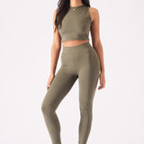 Elara Essential Racer Neck Crop Top – Khaki - JMOJO - Women's Athleisure Crop Top