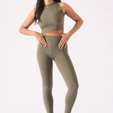 Elara Essential Racer Neck Crop Top – Khaki - JMOJO - Women's Athleisure Crop Top