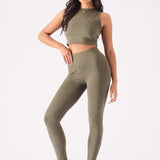Elara Essential Racer Neck Crop Top – Khaki - JMOJO - Women's Athleisure Crop Top