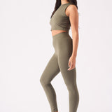 Elara Essential Racer Neck Crop Top – Khaki - JMOJO - Women's Athleisure Crop Top