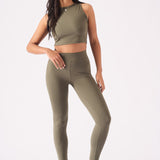 Elara Essential Racer Neck Crop Top – Khaki - JMOJO - Women's Athleisure Crop Top